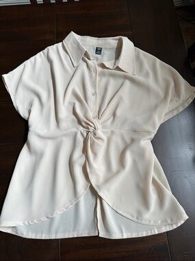 Shein Curve Cream Blouse w/twist front